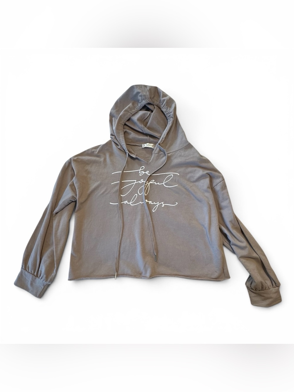 Altar'd State Taupe Cropped Hoodie with White Script